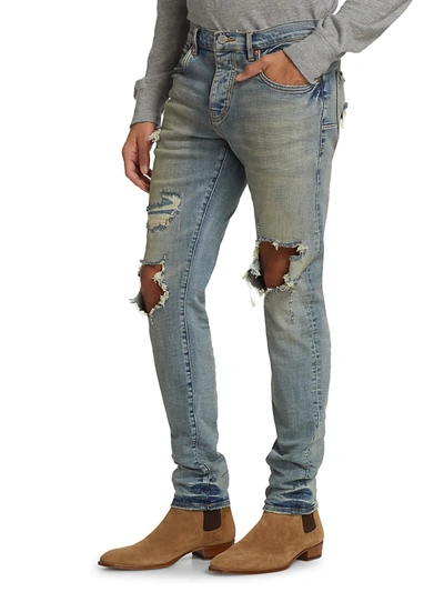 Shop Purple Brand Men's P001 Distressed Skinny Jeans In Light Indigo