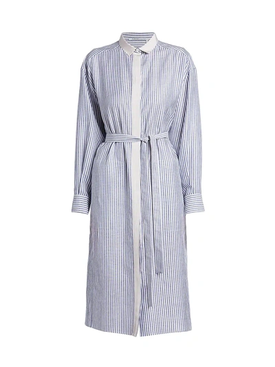 Shop Agnona Stripe Grosgrain Shirtdress In Indigo Stripe