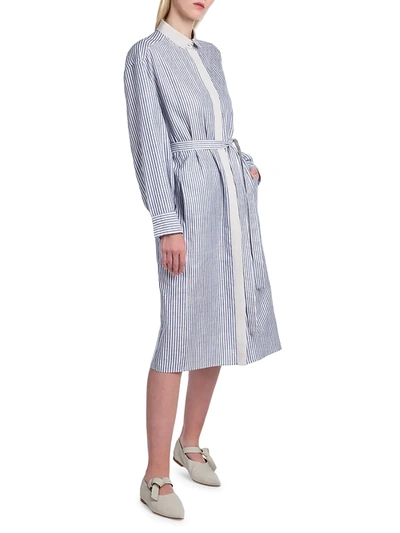 Shop Agnona Stripe Grosgrain Shirtdress In Indigo Stripe