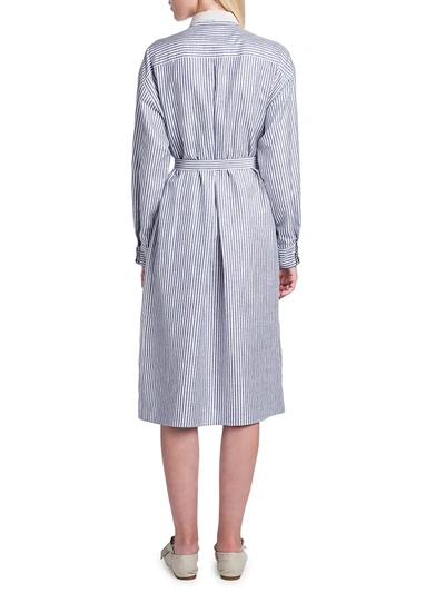 Shop Agnona Stripe Grosgrain Shirtdress In Indigo Stripe