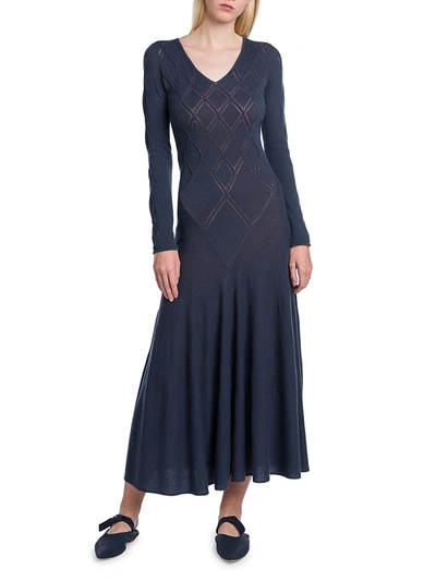 Shop Agnona Ultralight Stretch Cashmere Diamond Knit Maxi Dress In Dark Indigo