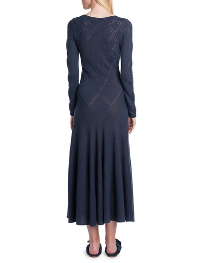 Shop Agnona Ultralight Stretch Cashmere Diamond Knit Maxi Dress In Dark Indigo