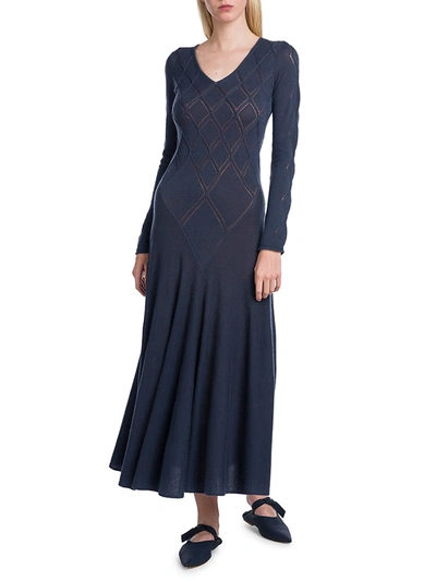 Shop Agnona Ultralight Stretch Cashmere Diamond Knit Maxi Dress In Dark Indigo