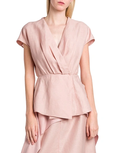 Shop Agnona Linen-blend Peplum Top In Light Coral