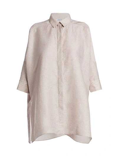 Shop Agnona Stretch-linen Collared Poncho Shirt In Beige