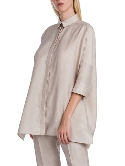 Shop Agnona Stretch-linen Collared Poncho Shirt In Beige