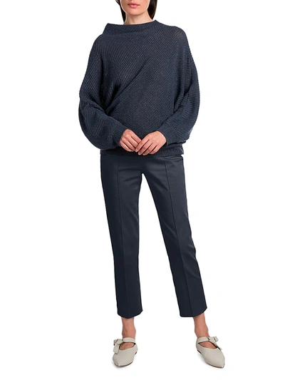 Shop Agnona Capri Side Zip Pants In Dark Indigo