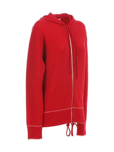 Shop Marni Women's Cashmere Embroidered Logo Zip Up Hoodie In Red