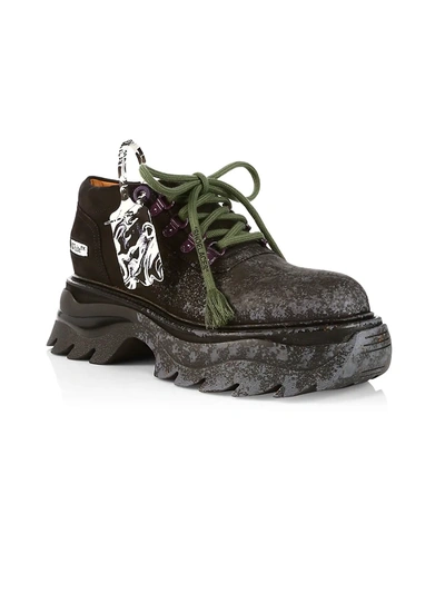 Shop Off-white Leather & Canvas Platform Sneakers In Nabuk Black Grey
