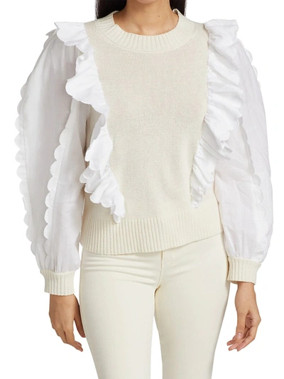 Shop Sea Ruffle Combo Sweater In White