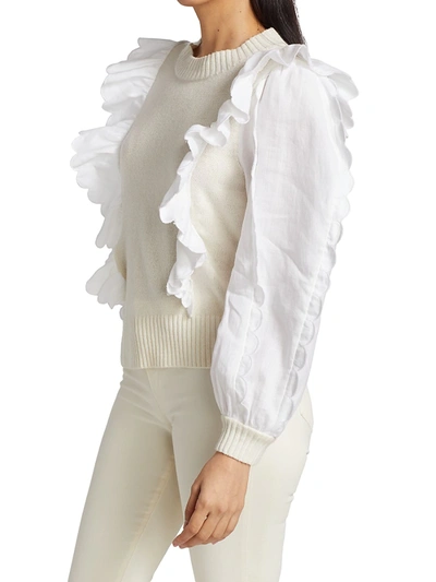 Shop Sea Ruffle Combo Sweater In White