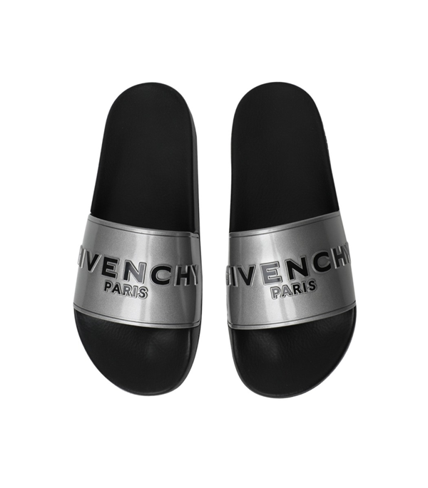 Givenchy Metallic-effect Logo-detail Slides In Silver | ModeSens