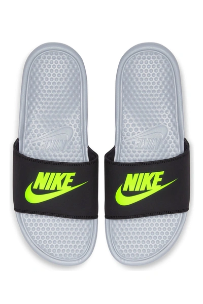 Shop Nike Benassi Just Do It Slide Sandal In 027 Wlfgry/volt