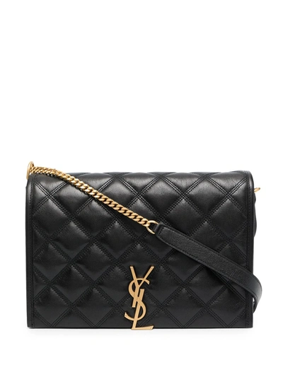 Shop Saint Laurent Becky Mini Leather Shoulder Bag In Black