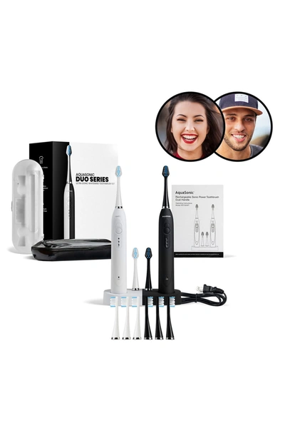 Shop Aquasonic Duo Dual Ultrasonic Toothbrushes With 10 Dupont Brush Heads & 2 Travel Cases