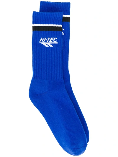 Shop Paccbet Ribbed Logo Socks In Blue
