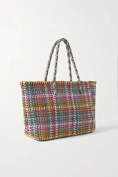 Shop Dragon Diffusion Flower Woven Leather Tote In Blue