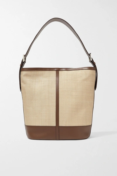 Shop Hunting Season Leather-trimmed Woven Fique Tote In Beige