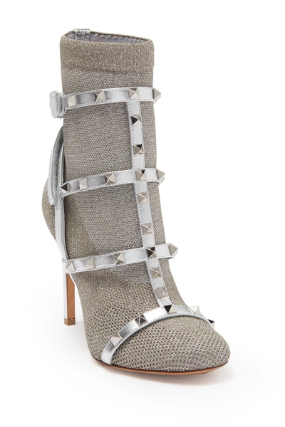 Shop Valentino Metallic Caged Knit Bootie In Silver