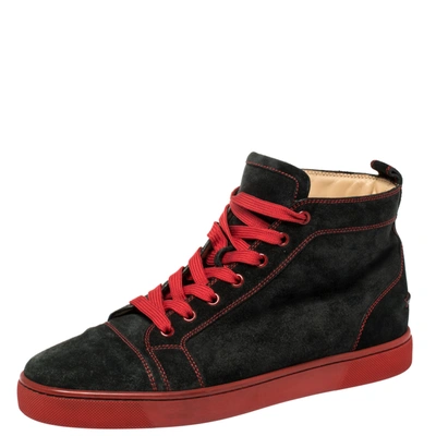 Pre-owned Christian Louboutin Black Suede Louis High Top Trainers Size 42