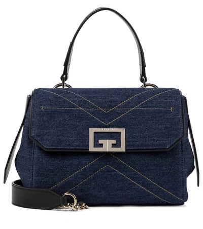 Shop Givenchy Id Small Leather-trimmed Denim Shoulder Bag In Blue