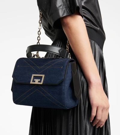 Givenchy Id Small Leather-trimmed Denim Shoulder Bag In Blue