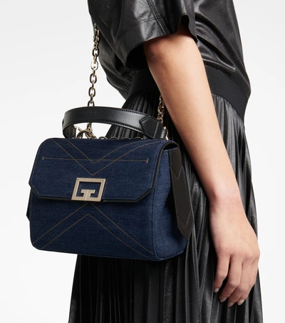 Shop Givenchy Id Small Leather-trimmed Denim Shoulder Bag In Blue