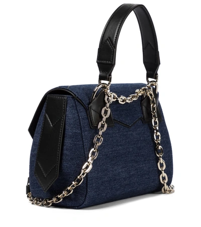 Shop Givenchy Id Small Leather-trimmed Denim Shoulder Bag In Blue