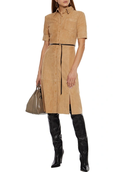 Shop Altuzarra Belted Suede Dress In Sand