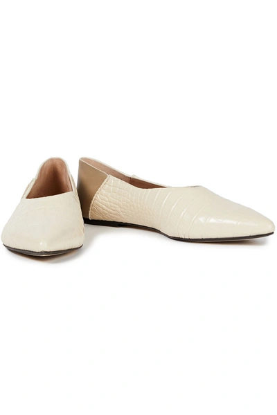 Shop Joseph Anoud Croc-effect Leather Collapsible-heel Point-toe Flats In Cream