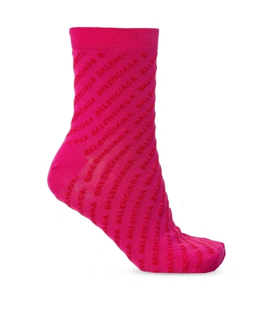 Shop Balenciaga Magenta And Red Logo Socks In Pink