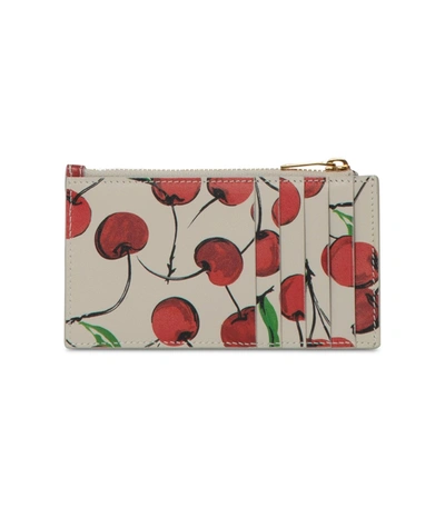 Shop Saint Laurent Cherry Print Leather Credit Card Case In Multicolor