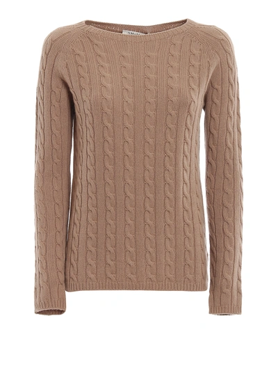 Shop Max Mara Giotre Cable Knit Cashmere Sweater In Light Brown