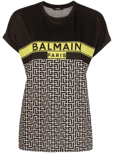 Shop Balmain Ss Monogram Logo T-shirt In Black