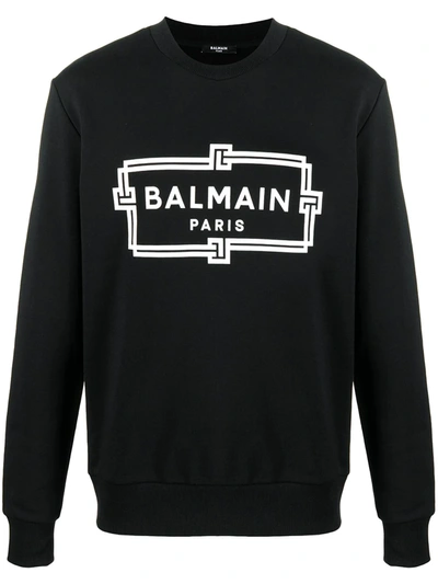 Shop Balmain Box Logo Print Sweatshirt In Black