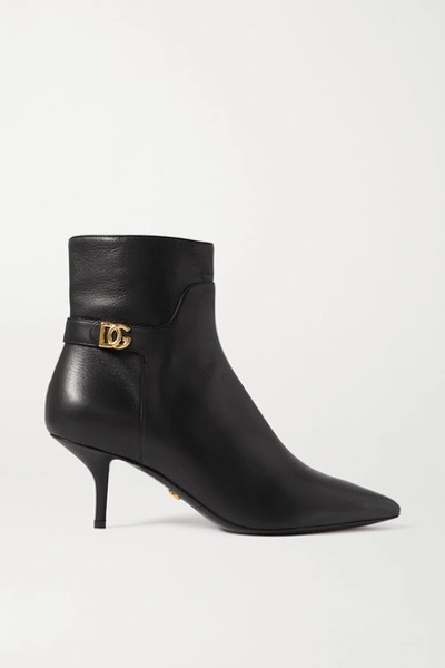 Shop Dolce & Gabbana Logo-embellished Leather Ankle Boots In Black