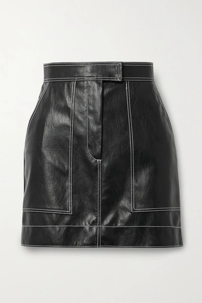 Shop Lvir Topstitched Faux Leather Mini Skirt In Black
