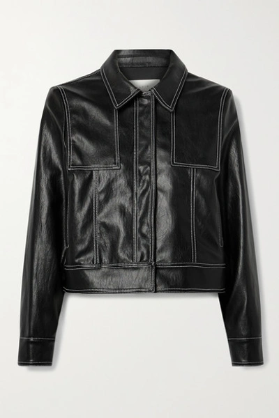 Shop Lvir Topstitched Faux Leather Jacket In Black