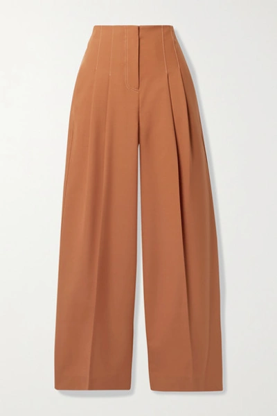 Shop Lvir Pleated Wool-blend Wide-leg Pants In Orange