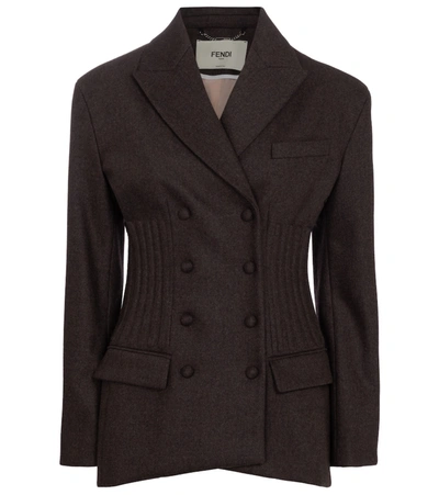 Shop Fendi Wool And Cashmere Flannel Blazer In Brown