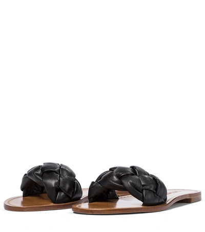 Shop Souliers Martinez Pelota Woven Leather Slides In Black