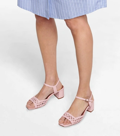 Shop Souliers Martinez Ischia 50 Woven Leather Sandals In Pink