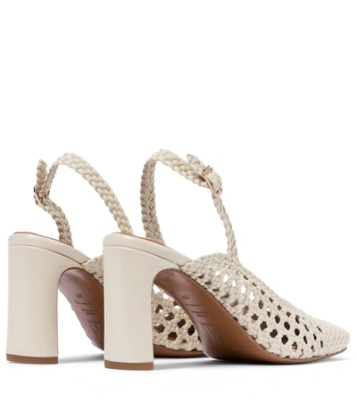 Shop Souliers Martinez Monte 80 Woven Slingback Leather Pumps In Beige