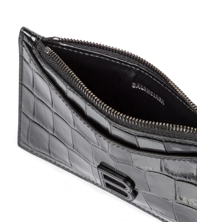 Shop Balenciaga Hourglass Croc-effect Leather Card Holder In Black