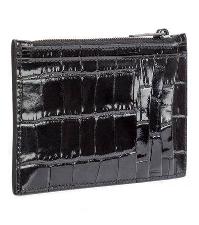 Shop Balenciaga Hourglass Croc-effect Leather Card Holder In Black