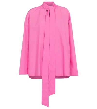Shop Balenciaga Neck-tie Cotton Blouse In Pink