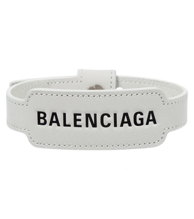 Shop Balenciaga Logo Leather Bracelet In White