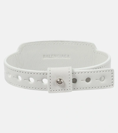 Shop Balenciaga Logo Leather Bracelet In White