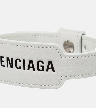 Shop Balenciaga Logo Leather Bracelet In White