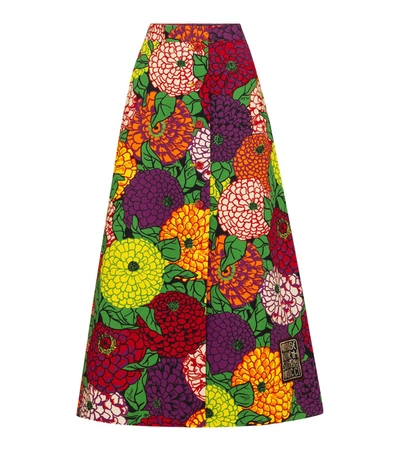 Shop Gucci X Ken Scott Floral Cotton-blend Midi Skirt In Multicoloured